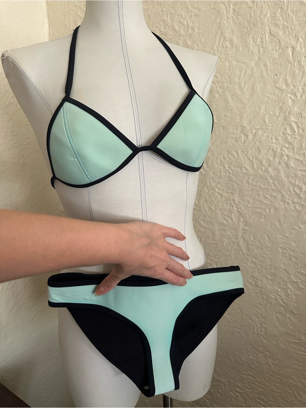 TRIANGL Neoprene Pale Mint Blue Black Bikini FLAWS Swim Small